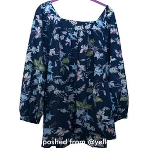 Terra & Sky- Floral Top, 3/4 Sleeves